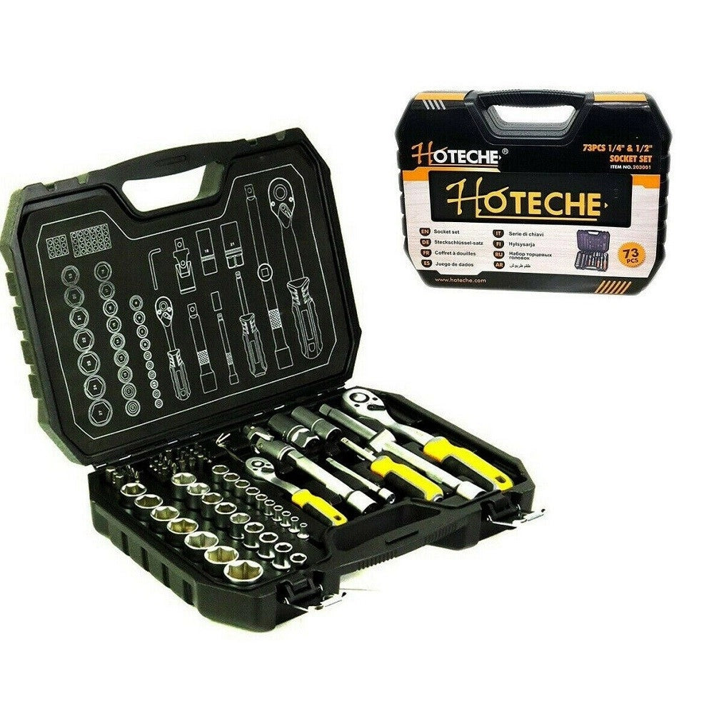Trade Shop - Valigia Set Chiavi A Bussola 73 Pezzi 1/2" 1/4" Chiavi A Cricchetto Reversibili -