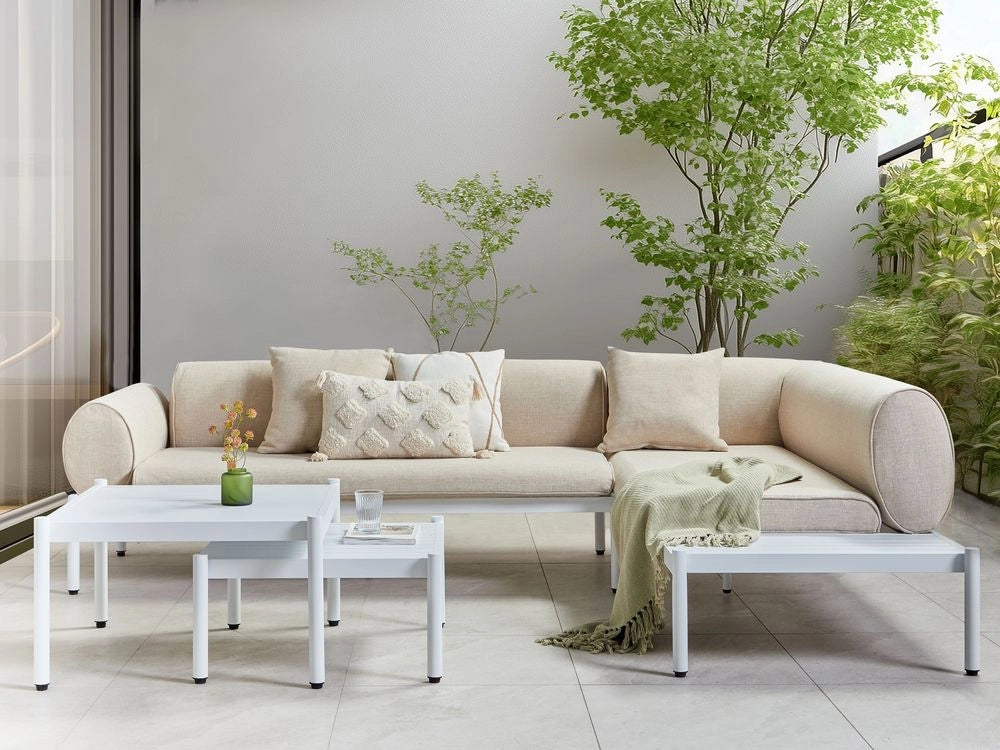 Divano angolare moderno per esterni 4 pezzi con tavolino e tavolino beige stile moderno