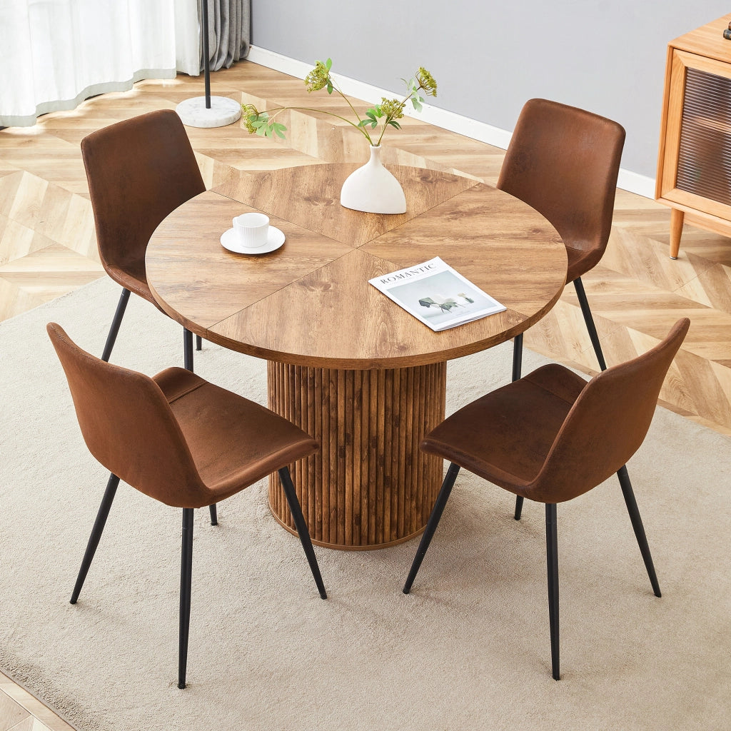 Tavolo da pranzo rotondo per 4 persone con 4 sedie, in MDF effetto legno e metallo, marrone e nero, Ø 100 cm