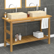 Mobile VanitÃ  Bagno e Lavandini Marmo Crema Legno Massello Teak cod mxl 64675