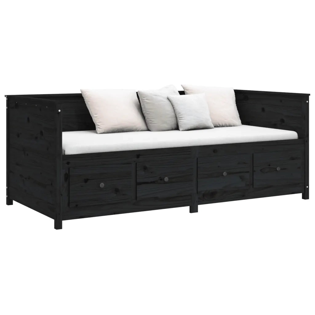 Letto singolo | Letto per adulti | Dormeuse Nera 75x190 cm in Legno Massello di Pino