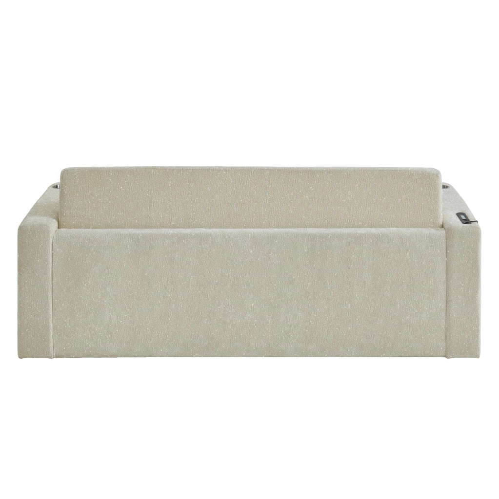 Divano letto 2 posti 153x77x65 cm beige in ciniglia con USB e 2 cuscini
