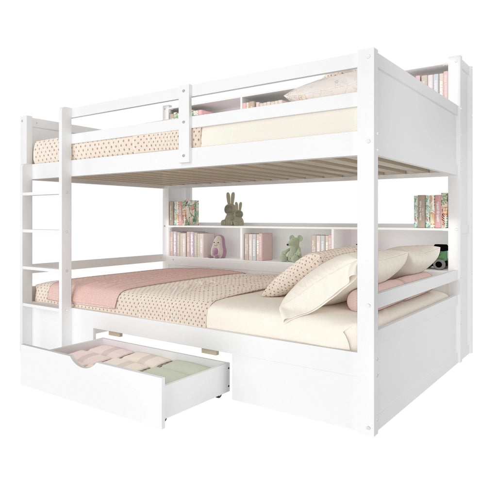 Letto a castello 90x200 cm con cassetto e vani contenitivi bianco
