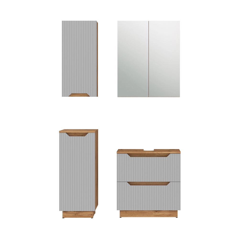Vicco Set di mobili da bagno Rovere/grigio a righe 4 parti