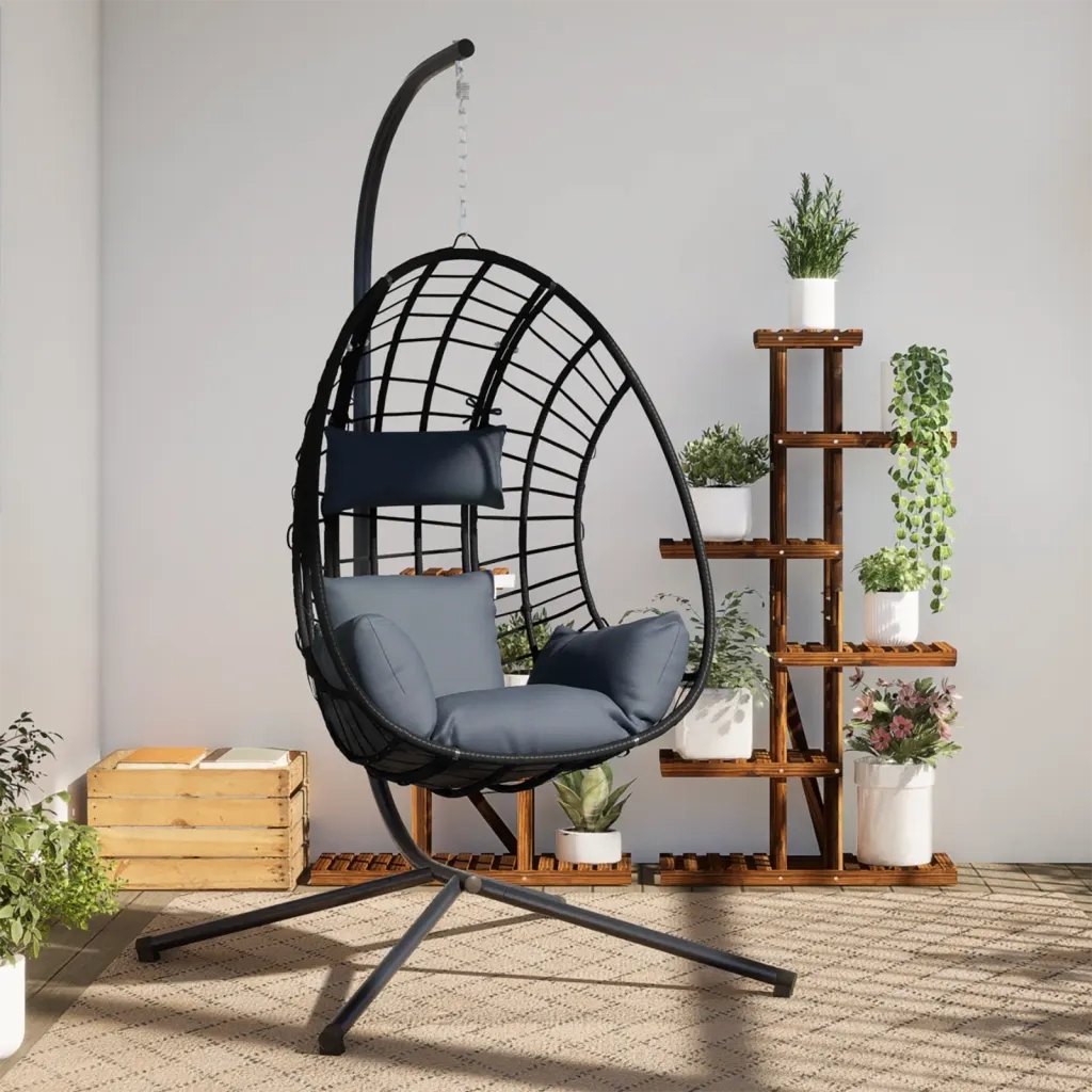 Sedia a Uovo Sospesa con Supporto Antracite Polyrattan/Acciaio 4007409