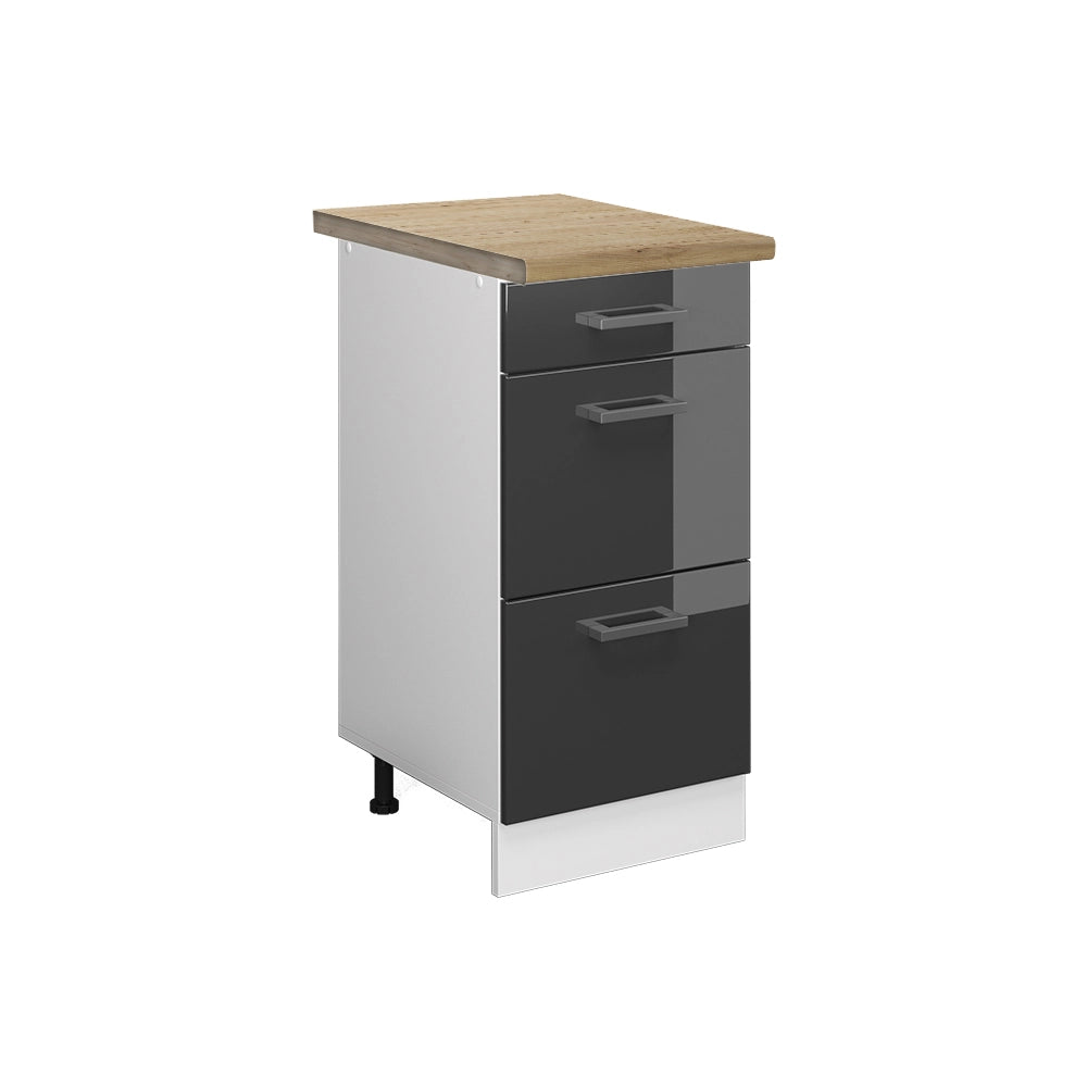 Vicco Mobiletto base per cucina Antracite lucido 40 cm con cassetti, PL Rovere