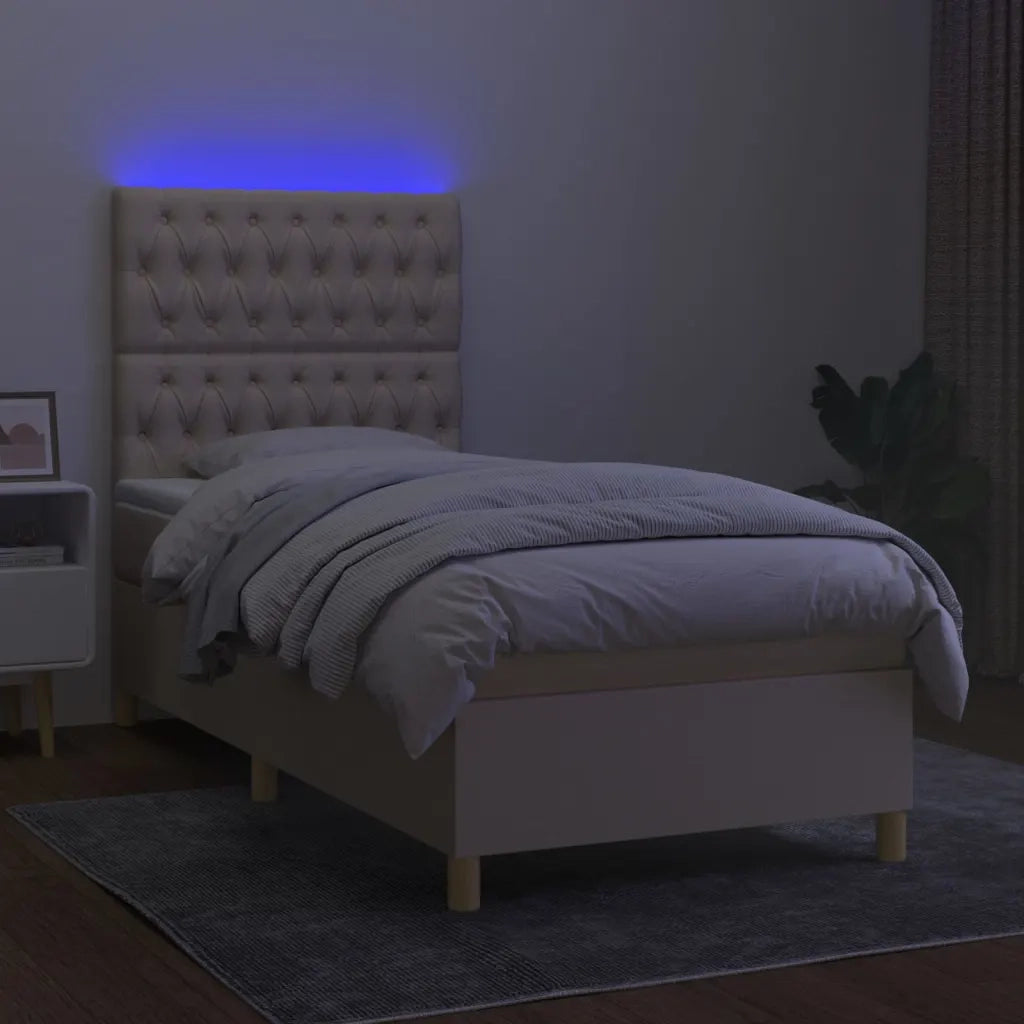 Letto a Molle con Materasso e LED Crema 90x190 cm in Tessuto 3135642