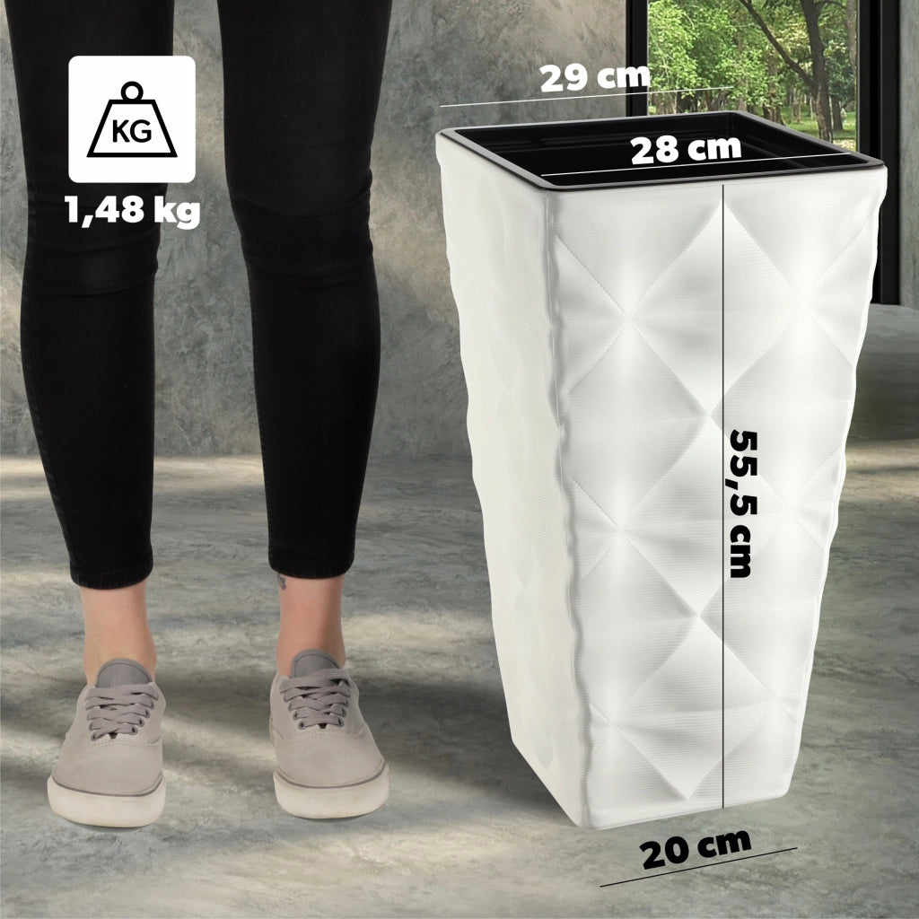 Vaso da giardino KADAX con inserto per fiori, grande, alto, per terrazza, 56 cm, bianco