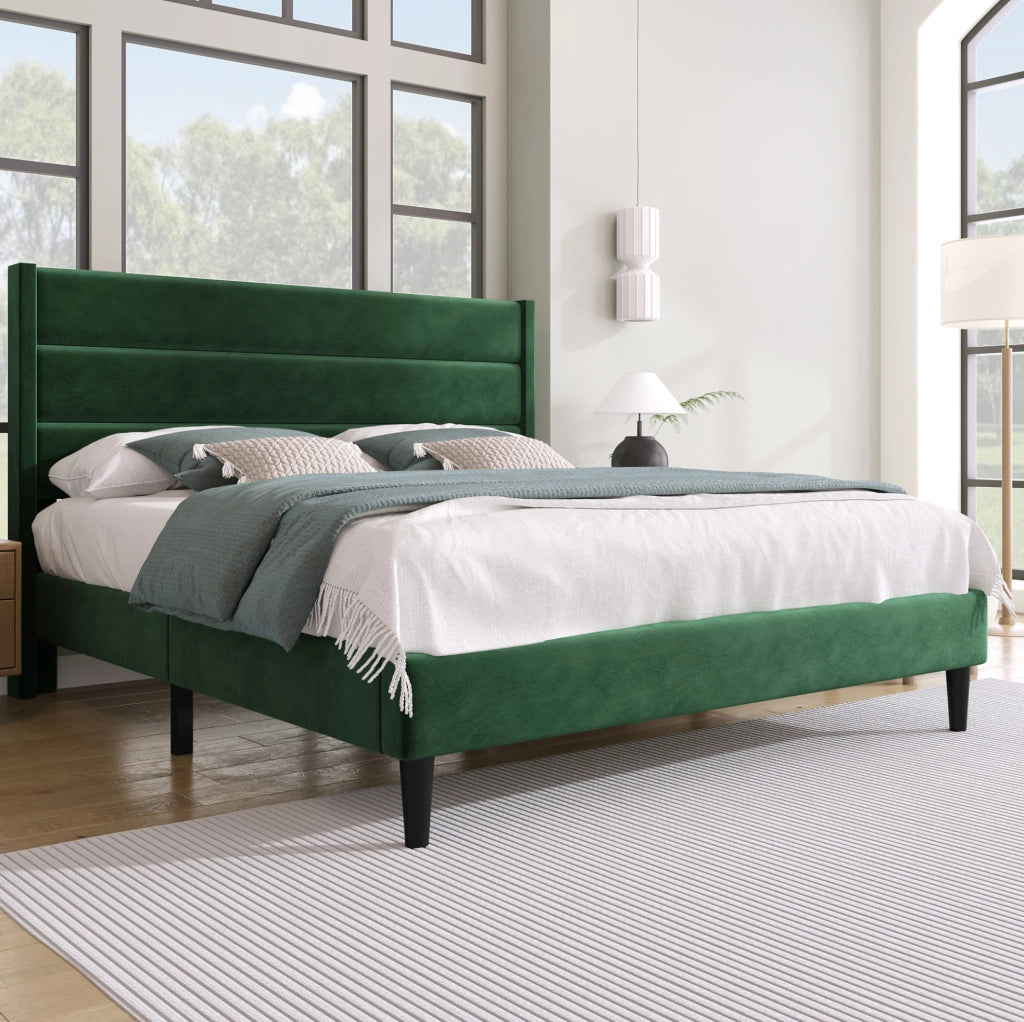 Letto imbottito 140x200 cm in velluto verde scuro con rete