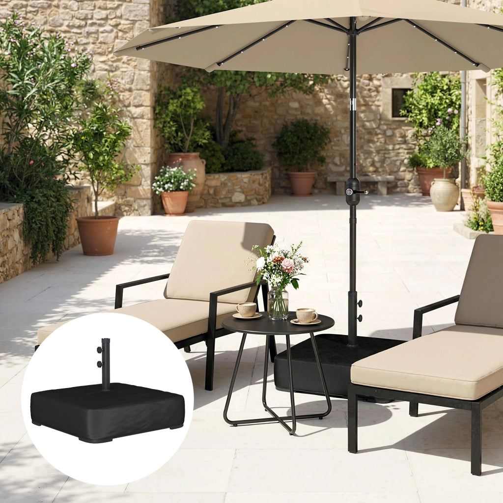Base per Ombrellone Riempibile con Sabbia per Pali da Ø48 mm in Plastica e Tessuo Oxford Nero