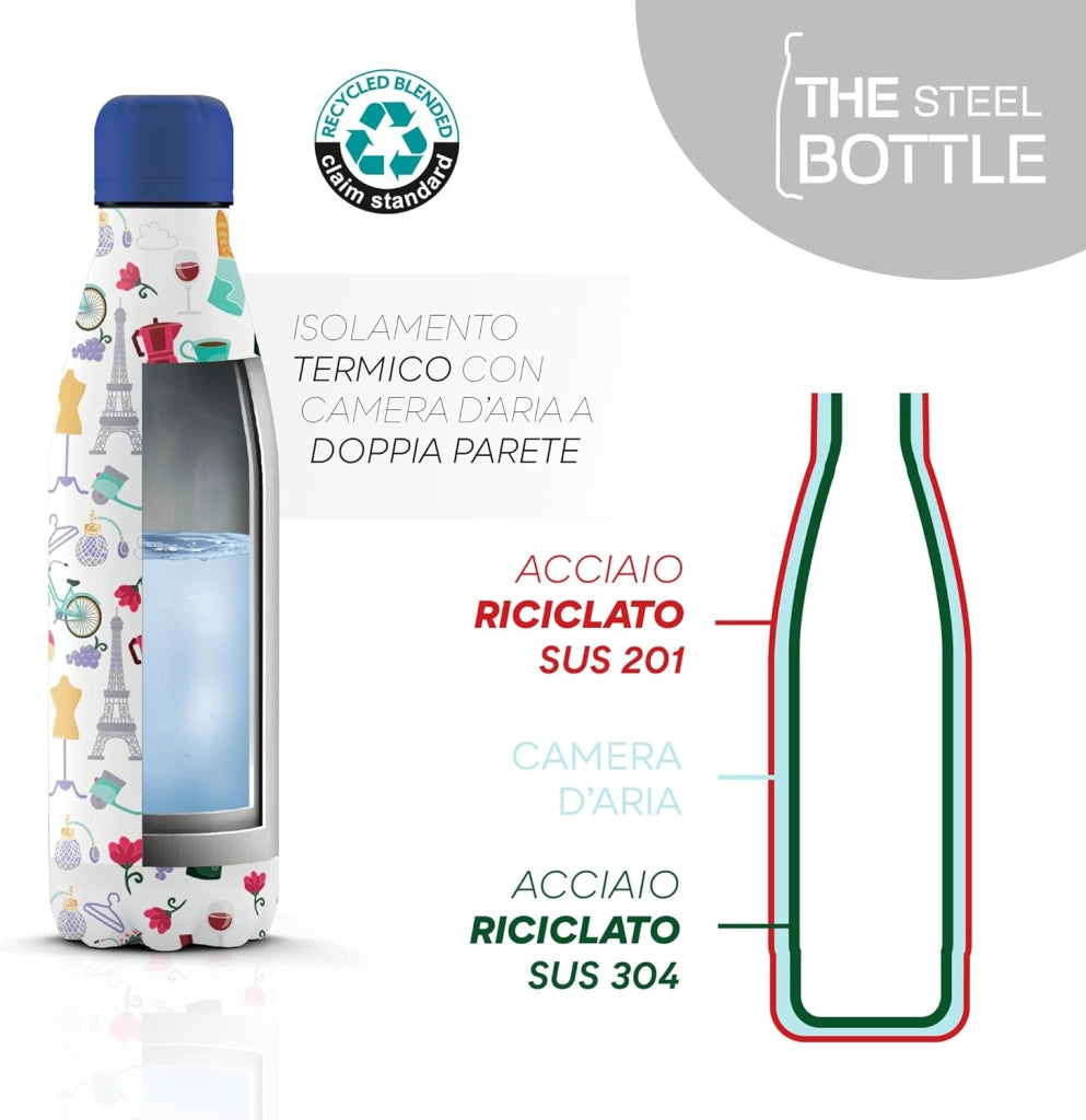 The Steel Bottle Bottiglia termica in Acciaio Inox Capacità 500 ml Chiusura Ermetica - Paris
