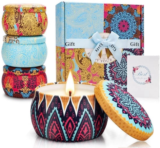 Set di candele regalo 4 pezzi x 160 gr - candele decorative - durata fiamma 120 ore - per madre/madrelingua - candele con profumo