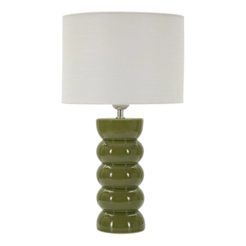 Lampada da tavolo TORR in ceramica verde oliva e tessuto