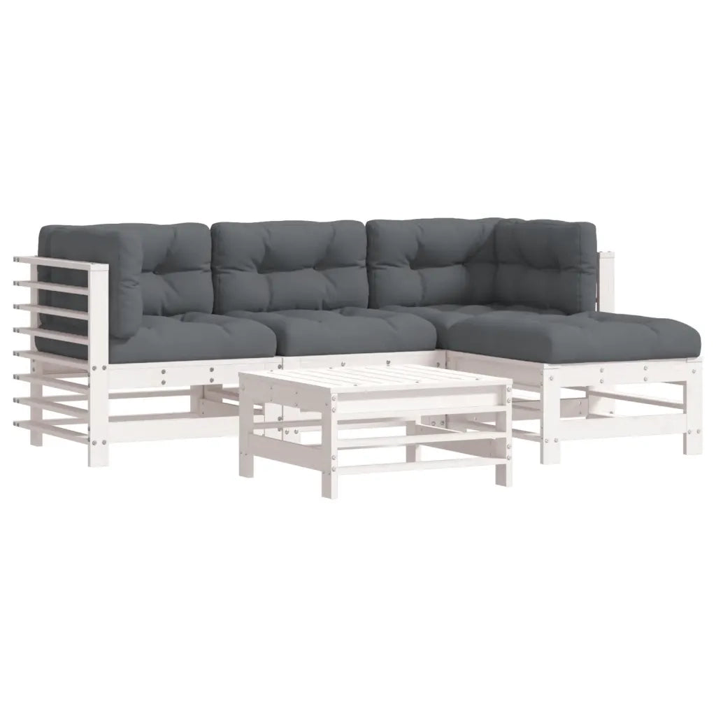 Set Divani da Giardino 5pz con Cuscini in Legno Massello Bianco 3185802