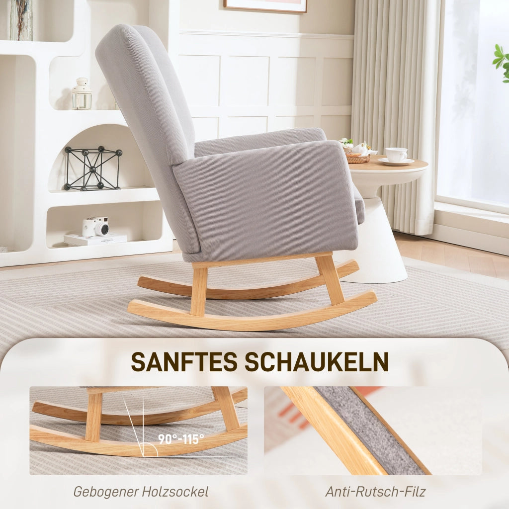 Poltrona Dondolo Design Retr¨° ¨C zephmum ¨C Tessuto Corda, Legno Gomma, Grigio Chiaro
