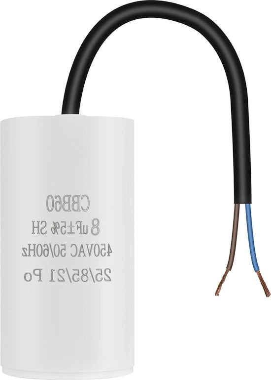 Condensatore di avviamento - 8μF 450 VAC - Condensatore per motori elettrici - Condensatore universale - Viti di fissaggio - Accessori per pompe e compressori - Accessori per elettrodomestici - Condensatori per macchine per aria