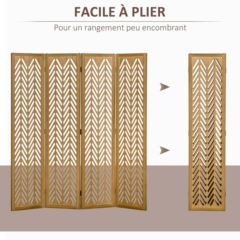 Paravento separatore legno naturale 4 pannelli ¨C Xylo ¨C 160x170 cm