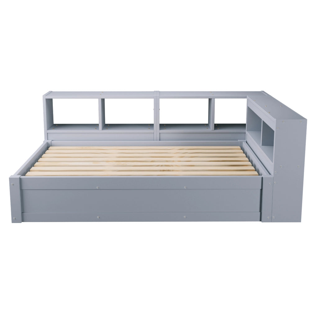 Letto multifunzione 90 x 200 cm in MDF grigio con LED, prese integrate e ampio spazio contenitore
