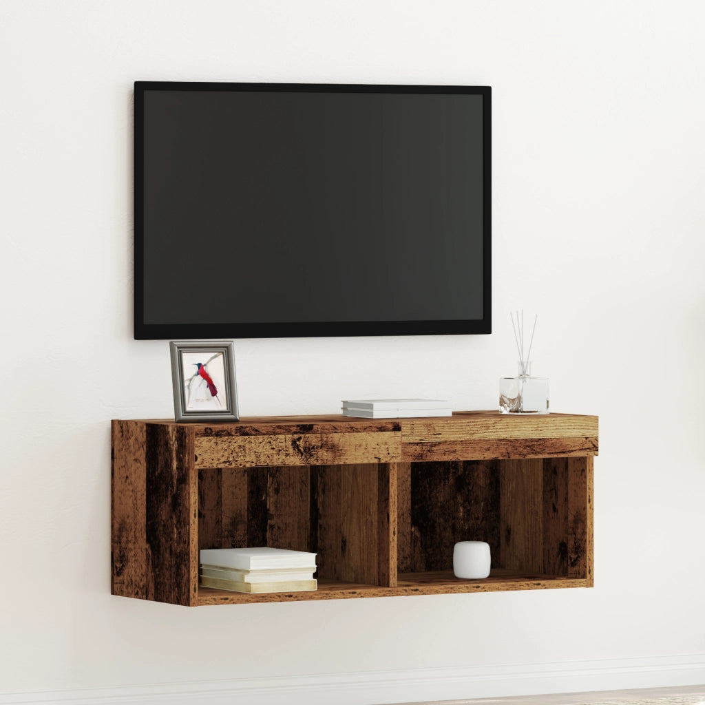 Mobile TV  con luci LED in legno vecchio 80x30x30 cm