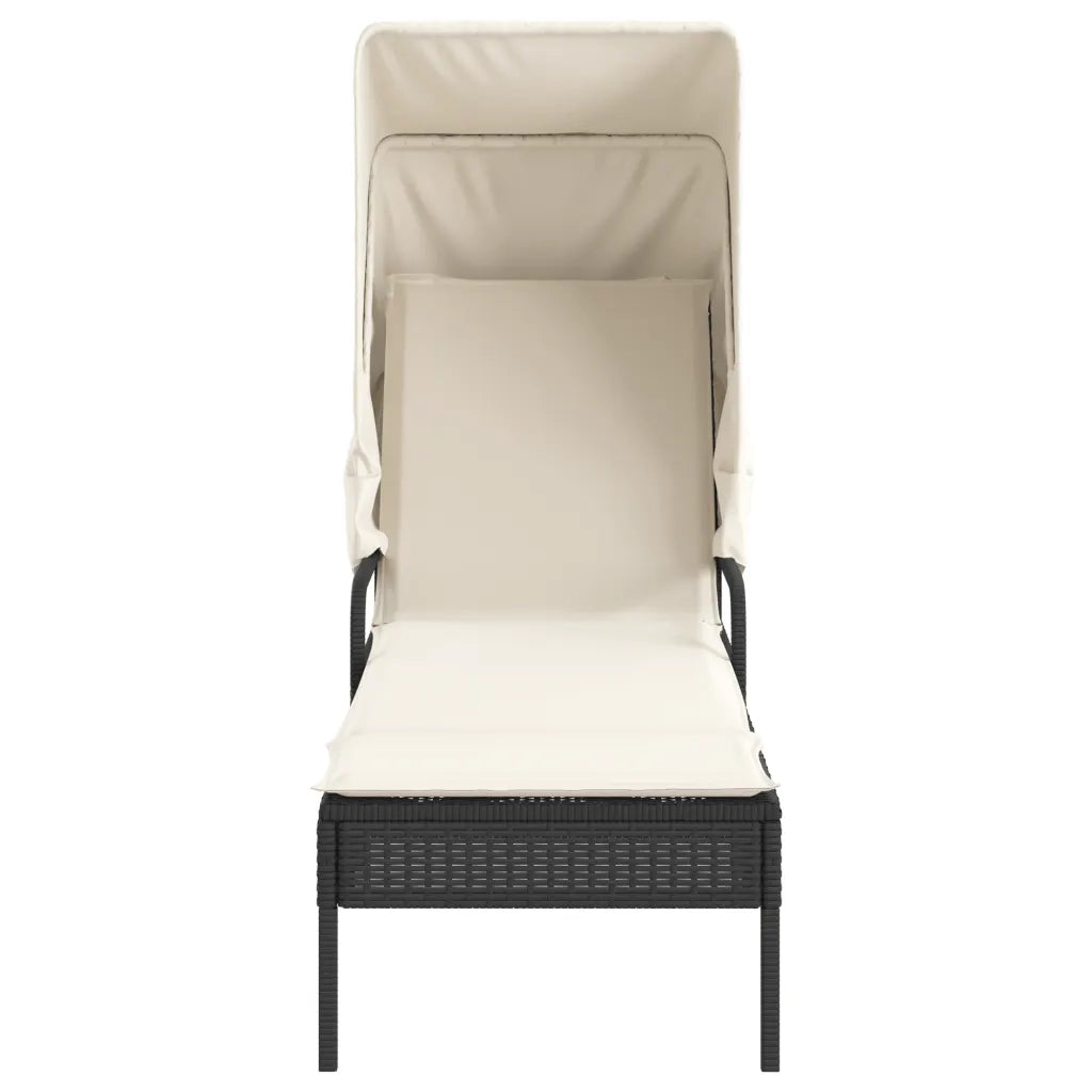 Lettino Prendisole con Baldacchino Nero in Polyrattan 368188