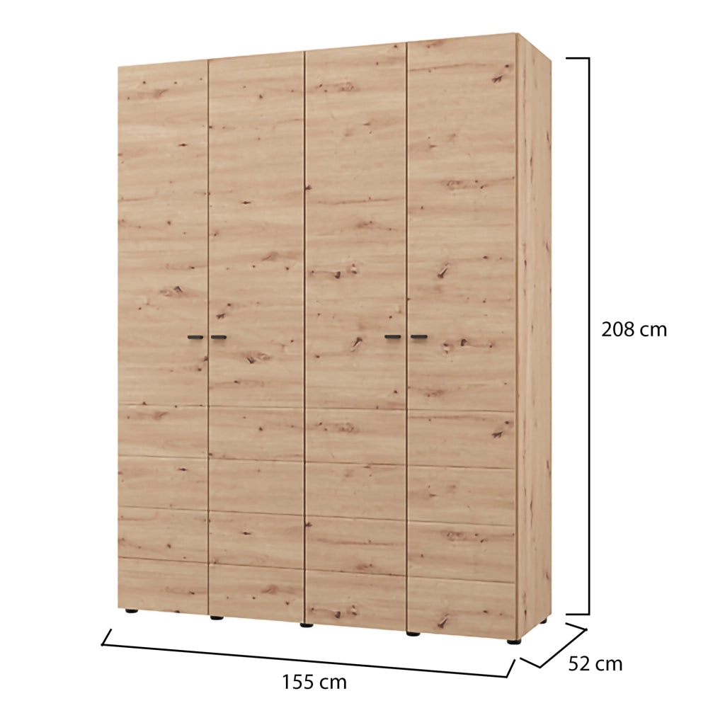 Armadio Camera da Letto Soris, Guardaroba Grande Appendiabiti, 155x208h cm Marrone Rovere Nodi