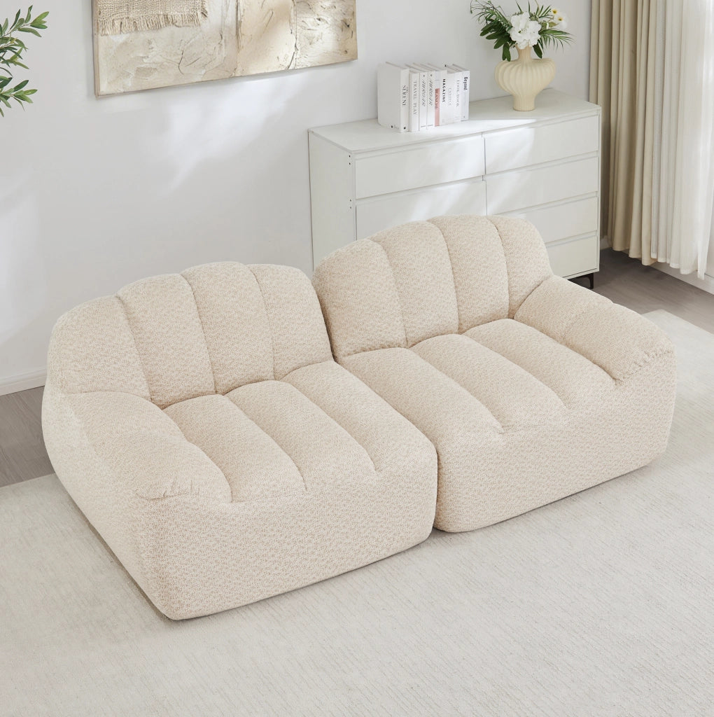 Divano modulare 2 posti 210x104x79 cm in tessuto fleece granulato; beige white