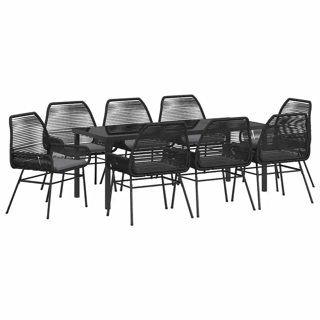 Set da Pranzo per Giardino con cuscino 9 pcs Nero polyrattan 3380875