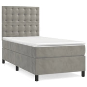 Letto singolo | Letto per adulti | Giroletto a Molle con Materasso Grigio Chiaro 90x190 cm Velluto