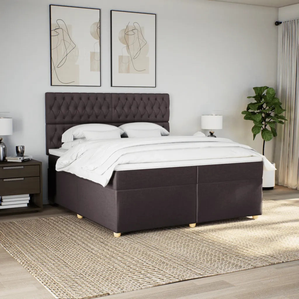 Giroletto a Molle con Materasso Marrone Scuro 200x200cm Tessuto