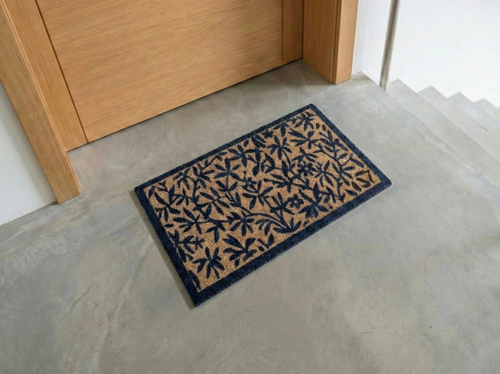 Zerbino in fibra di cocco naturale con fondo antiscivolo 40 x 60 cm Antiscivolo Decorativo Motivo foglie Zerbino di benvenuto