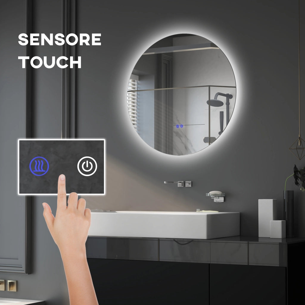 Specchio Bagno Ø80 cm con Luci LED Regolabili Interruttori Touch e Design Antiappannamento