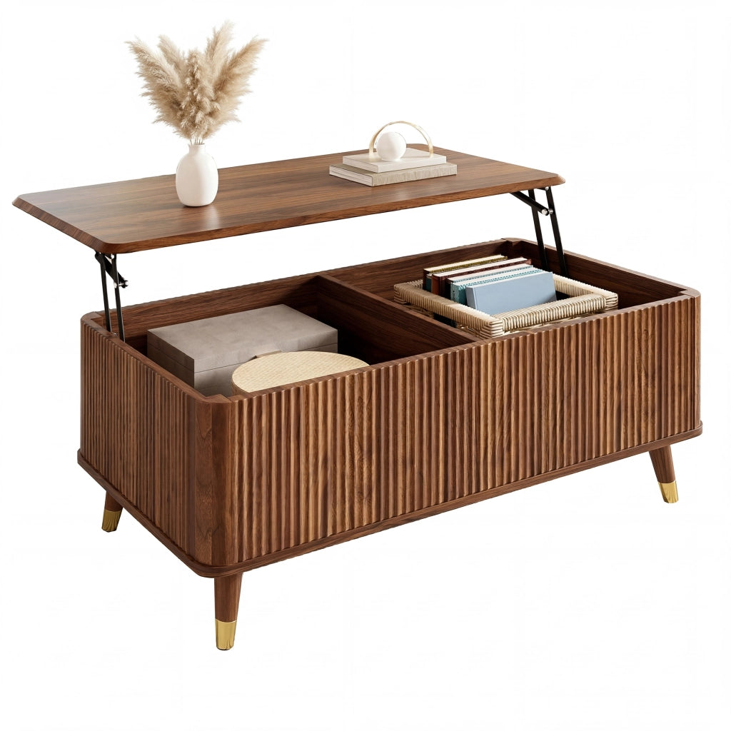 Tavolino da salotto - Tavolino d'appoggio - Altezza regolabile - Piano allungabile - Mobile multifunzione per soggiorno - Vani contenitori nascosti - Finitura color noce