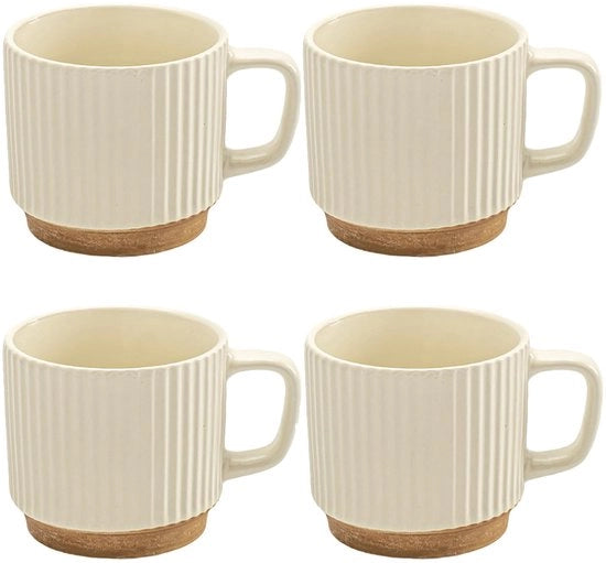Set di tazze per tè e caffè tazza 260ml per caffè set di tazze per caffè tazza geribbelata ceramica beige 4 tazza per caffè stile vintage