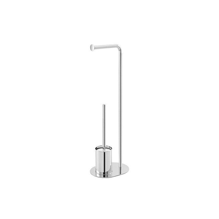 Piantana portascopino con portarotolo base ovale in acciaio cromato L23xH70,5xP17 cm Feridras