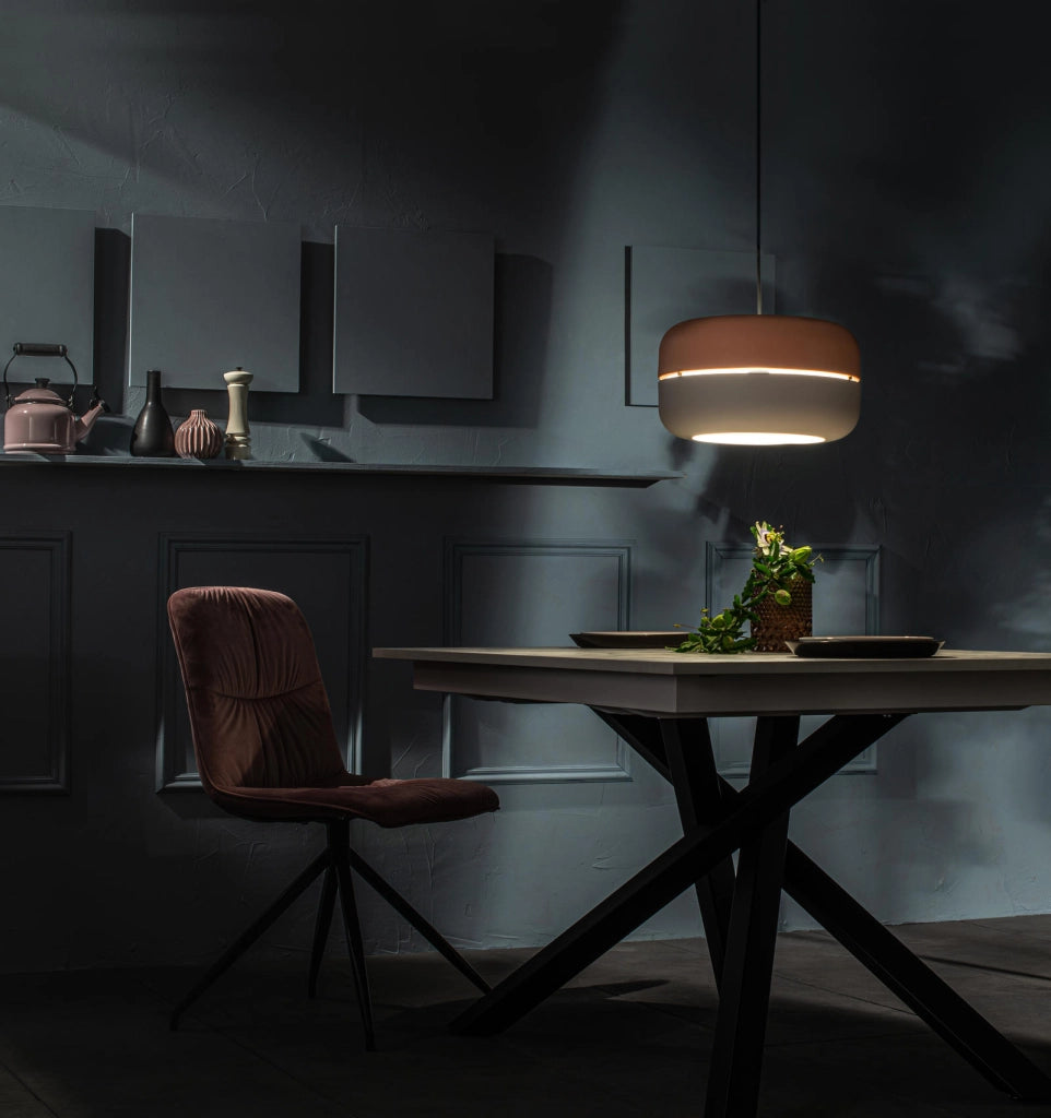 Idra Lampada a Sospensione con Paralume in Metallo Verniciato Rosa e Grigio, Altezza Regolabile, attacco E27 Max 40W - Design Moderno