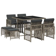 Set da Pranzo da Giardino 9 pz | Set Salotto da Giardino con Cuscini in Polyrattan Grigio