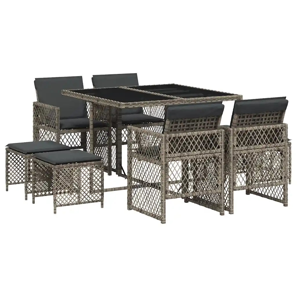 Set da Pranzo da Giardino 9 pz | Set Salotto da Giardino con Cuscini in Polyrattan Grigio