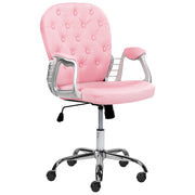 Sedia da ufficio in ecopelle rosa con pulsante regolabile in altezza con alzata a gas con schienale capitonnè e rotazione completa