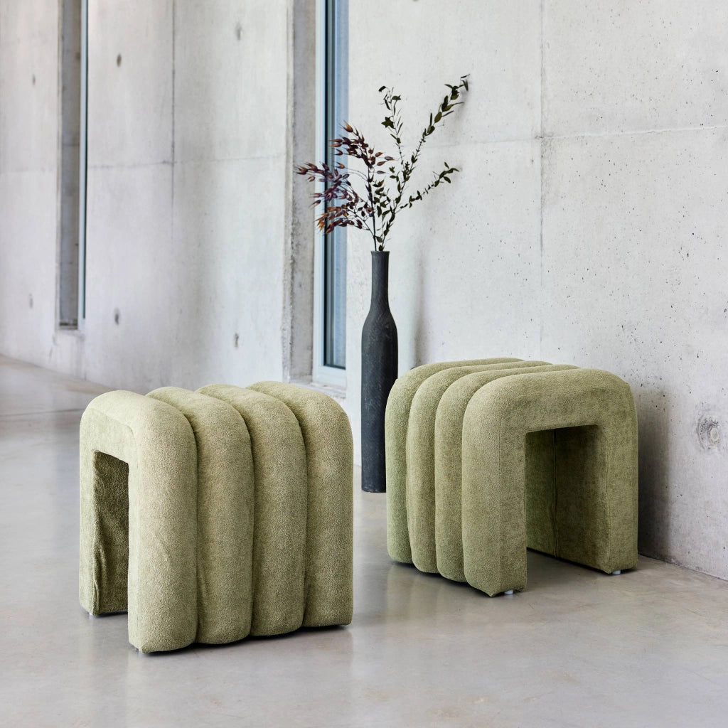 Set 2 pouf contemporanei in tessuto, verde