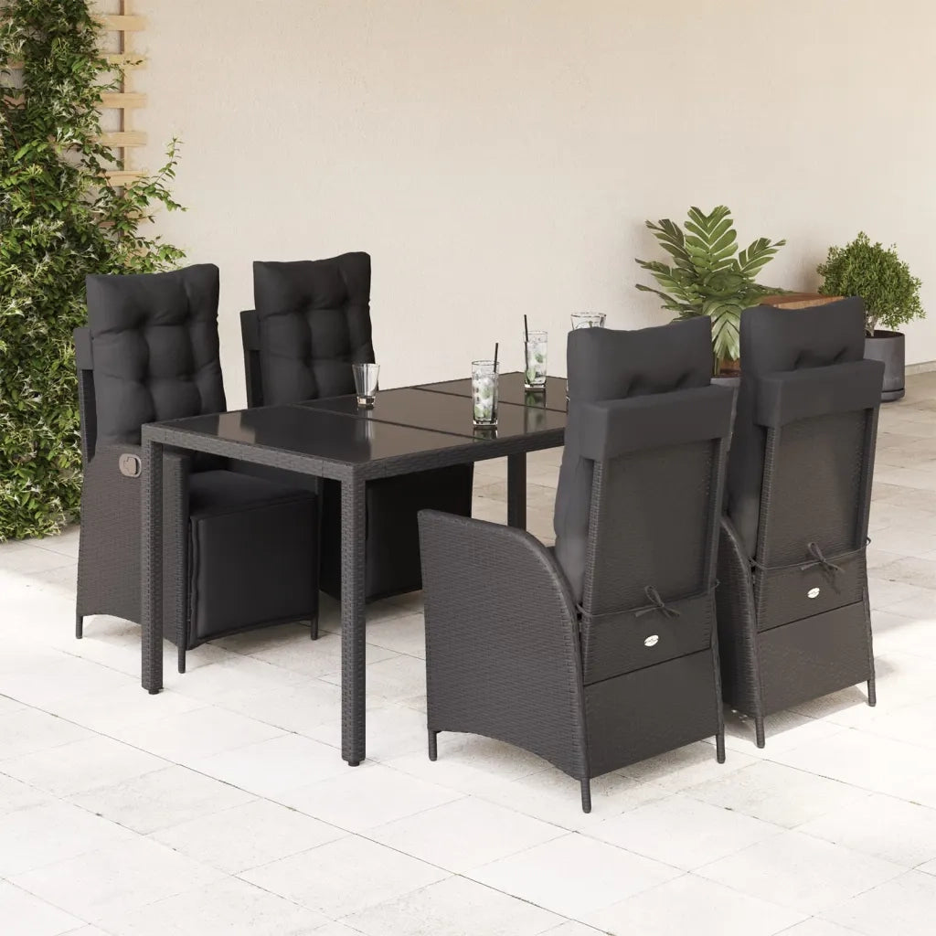 Set da Pranzo da Giardino 5 pz Nero con Cuscini in Polyrattan 3213322