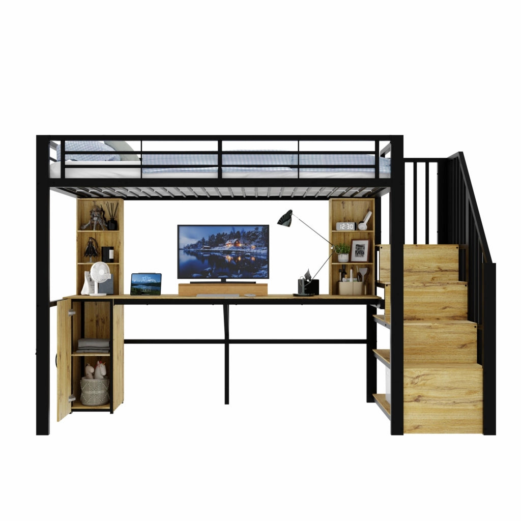 Letto a soppalco 90x200 cm con scrivania USB e contenitore