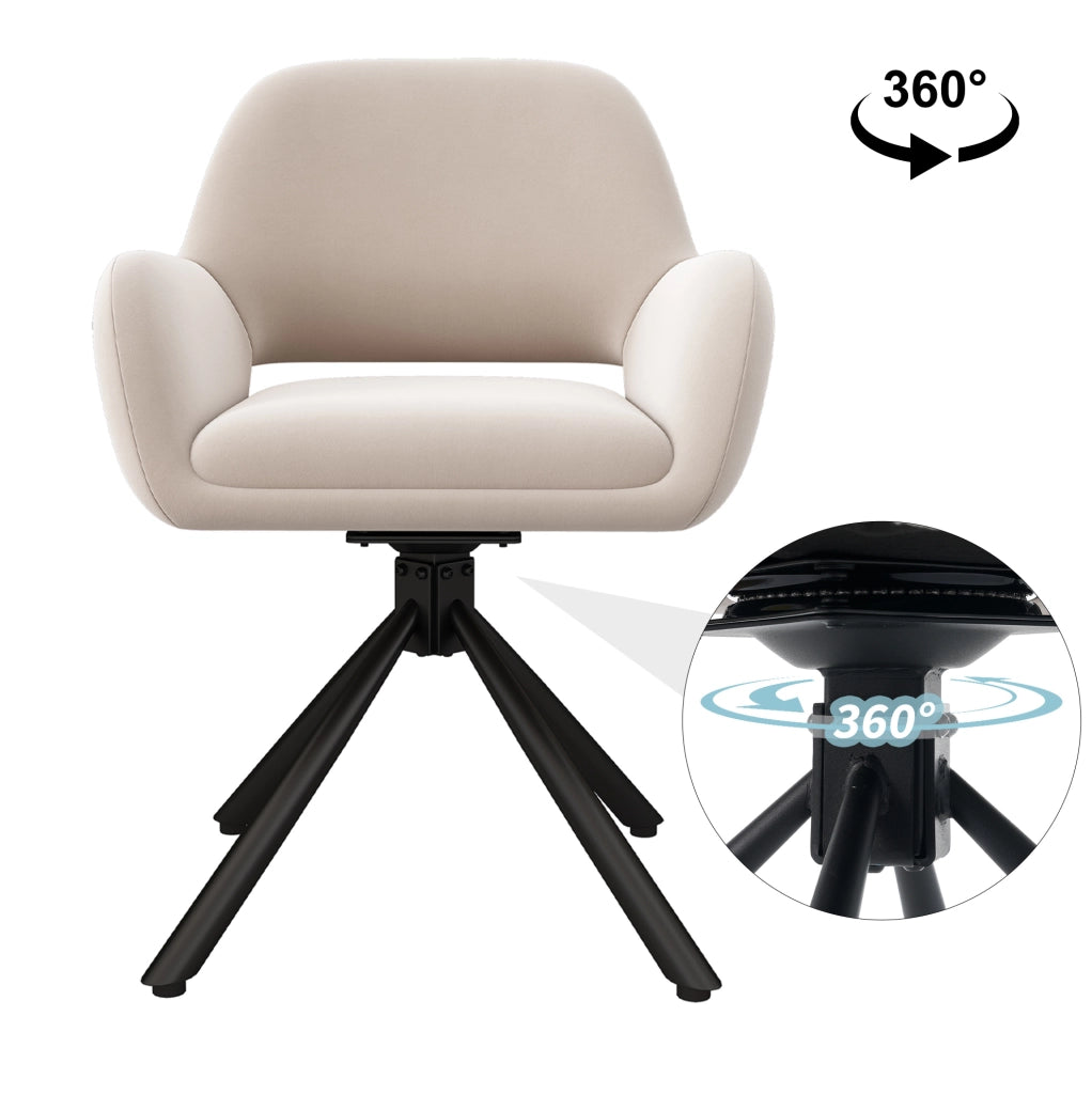 Set di 4 sedie da pranzo girevoli in velluto beige con braccioli