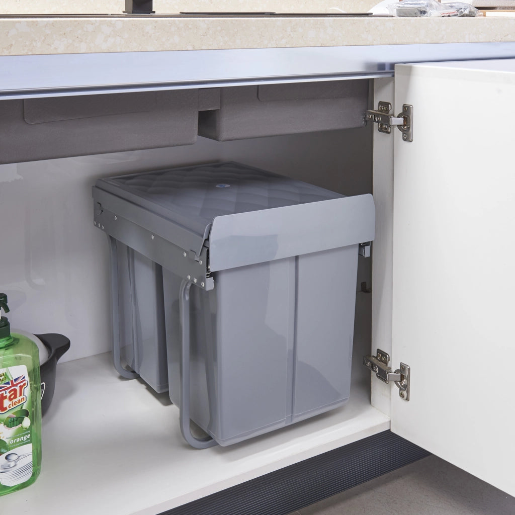 Pattumiera Estraibile Froland con 3 Bidoni Sotto Lavello 2x 10 L + 1x 20 L Grigio [en.casa]