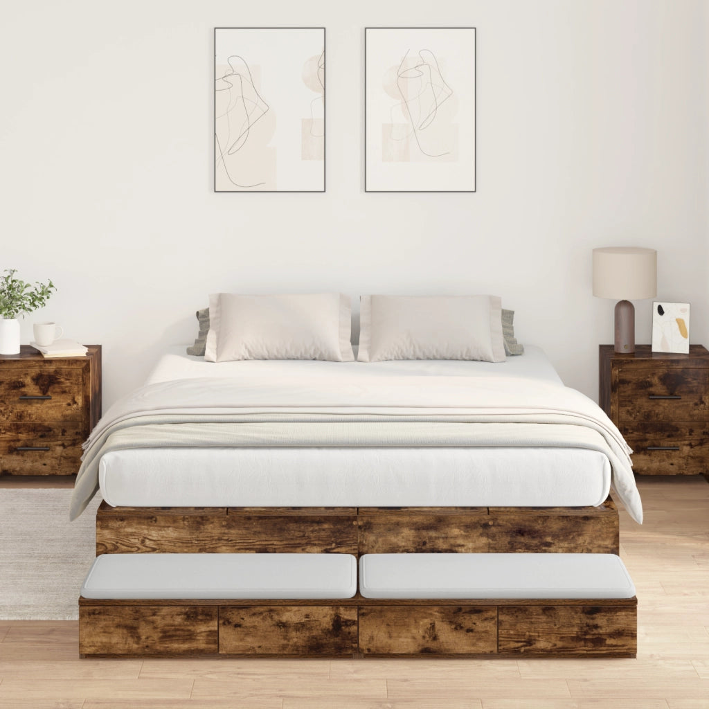 Struttura letto con contenitore in rovere affumicato 135x190 cm