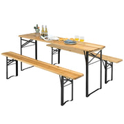 Set di 3 pezzi di tavolo da picnic pieghevole e panca, Tavolo da birra in legno da 176cm con 2 panche per patio-Tavoli e sedie da campeggio