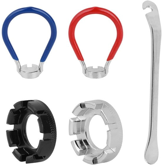 Set di attrezzi per bicicletta 6 pezzi - Borsa di attrezzi - Chiavi per raggi - Luci per pneumatici - Carbonio Acciaio - Maniglie regolabili