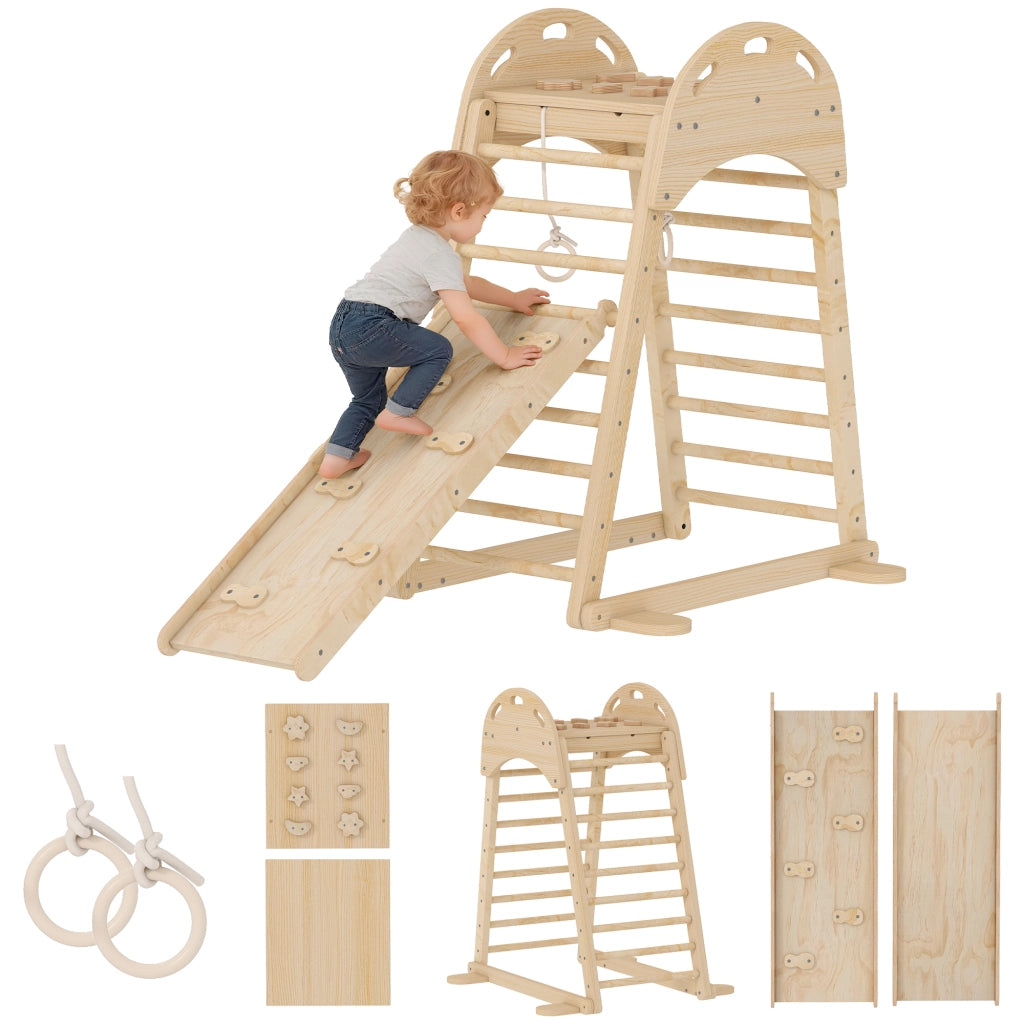 Struttura di arrampicata Montessori con scala e scivolo in legno ¨C zephmum ¨C naturale