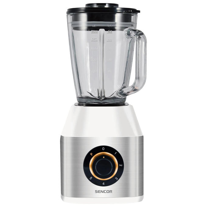 Sencor frullatore a bicchiere SBL 4871WH, 800 W, 1,5 L, bicchiere in vetro, 6 velocita', funzione pulse, display LCD, bianco