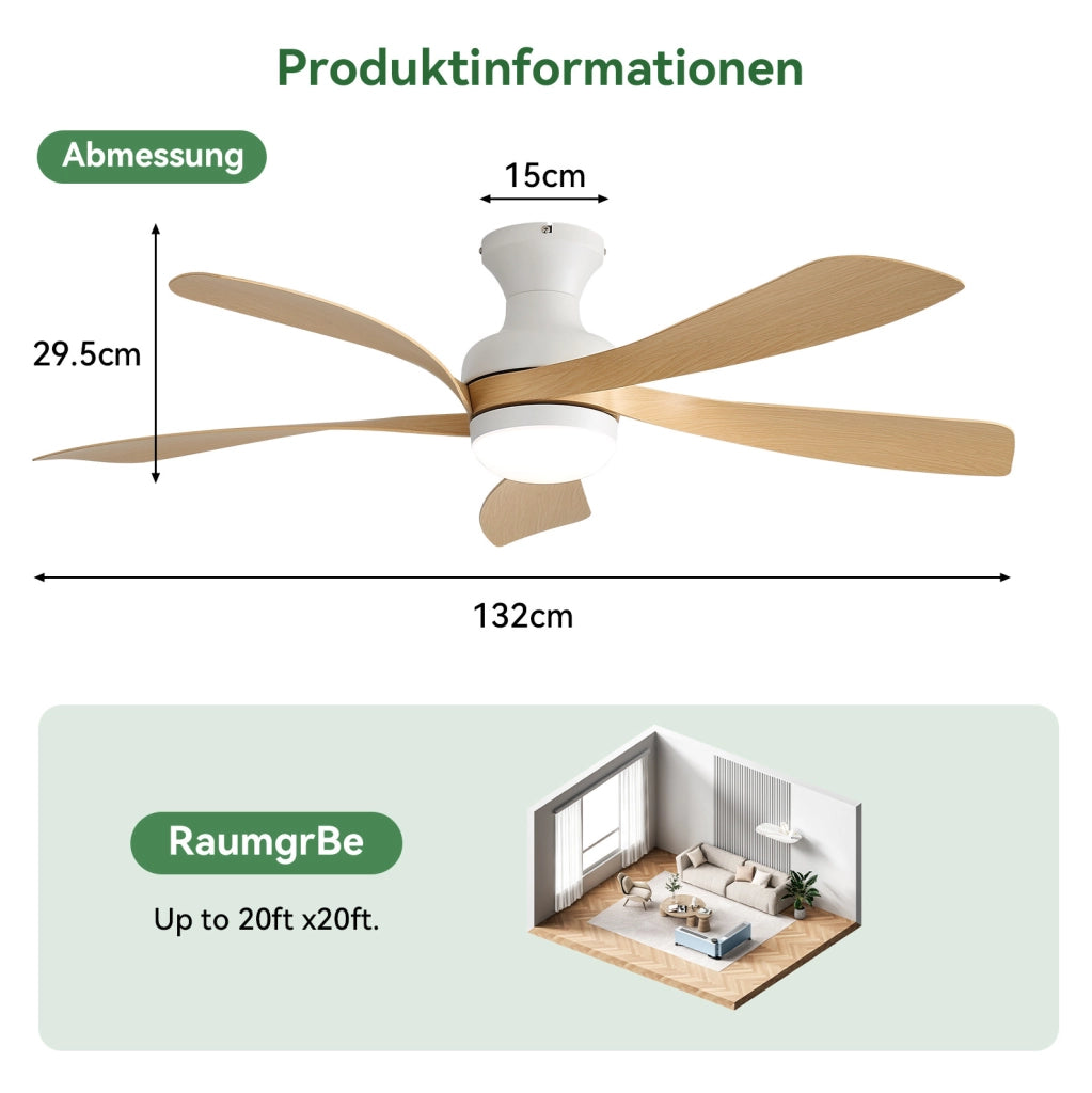 Ventilatore da soffitto con LED dimmerabile; motore DC reversibile e telecomando; bianco