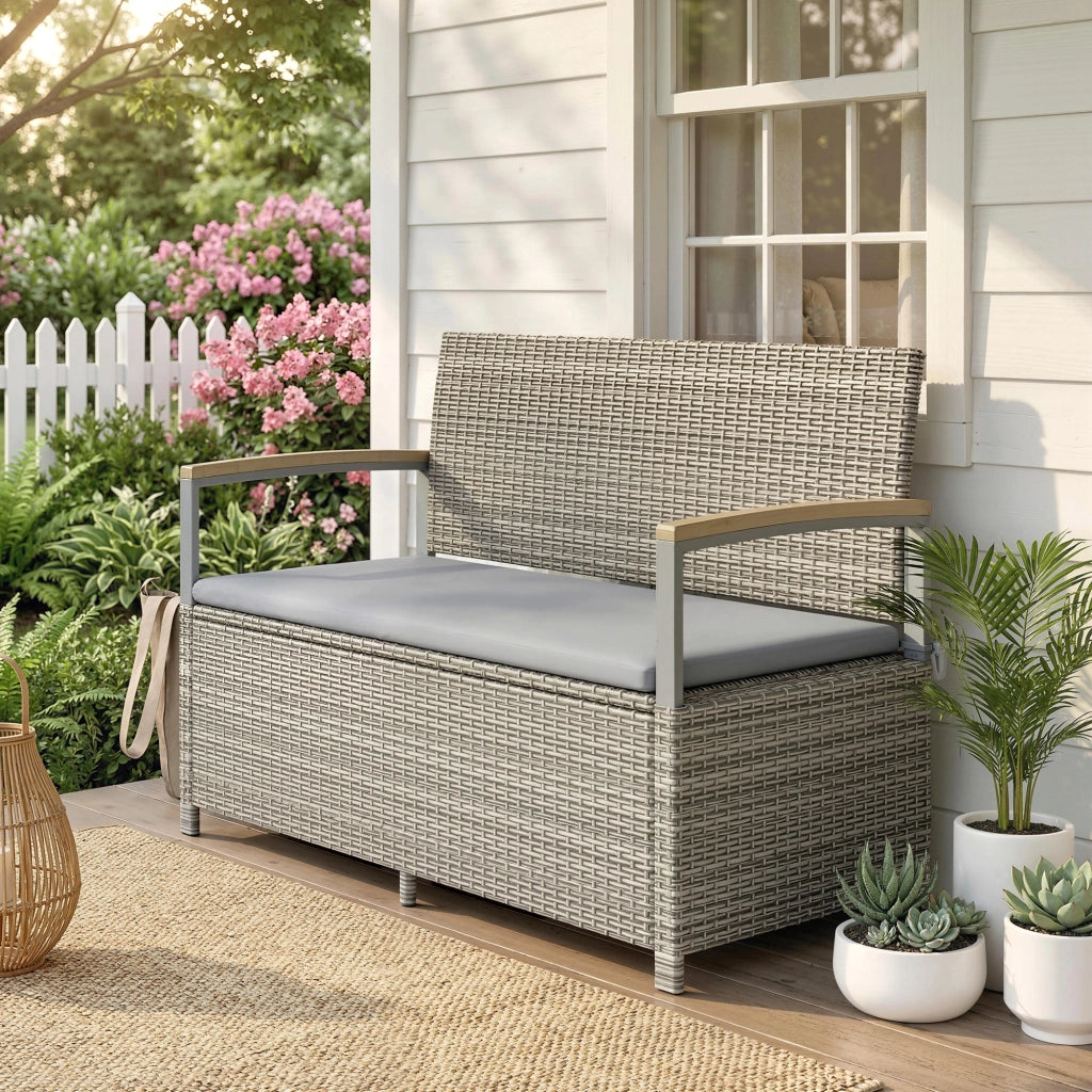 Panca Giardino 2 Posti ¨C Zephmum ¨C Rattan con Cuscino Grigio Chiaro 170L